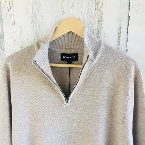 BONOBOS Merino Half-Zip Sweater MEN Wool Beige - Picture 4 of 9